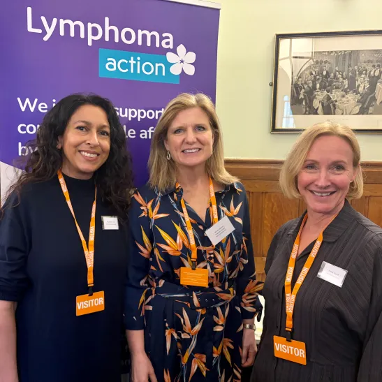 Group photograph from left: Ropinder Gill, Chief Executive of Lymphoma Action, Dr Wendy Osborne, Consultant Haematologist and Anna Grint, Public and Patient Affairs Advisor