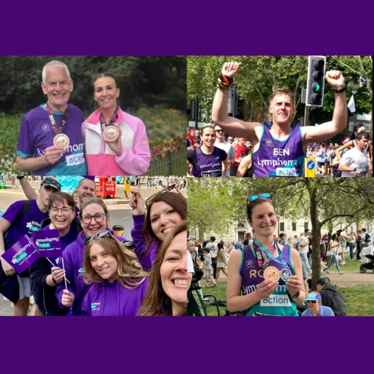 An image montage of marathon runners and Lymphoma Action supporters cheering them on