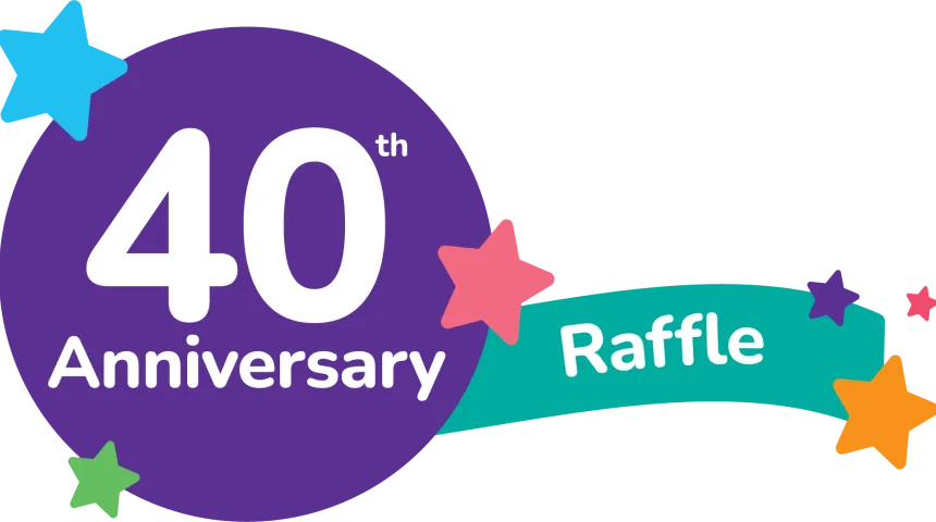 40th anniversary raffle logo banner with stars.